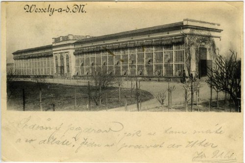 Zámecký skleník byl postaven roku 1856. Pohlednice z roku 1899.