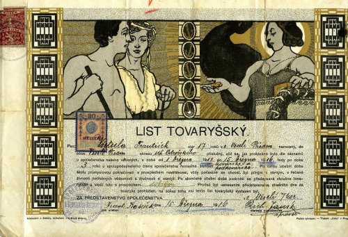 Tovaryšský list Františka Všetuly vyučeného u mistra Kosečka